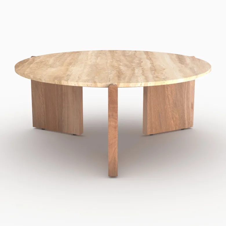 Table basse en travertin et bois d85 cm - sierra
