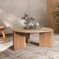 Table basse en travertin et bois d85 cm - sierra