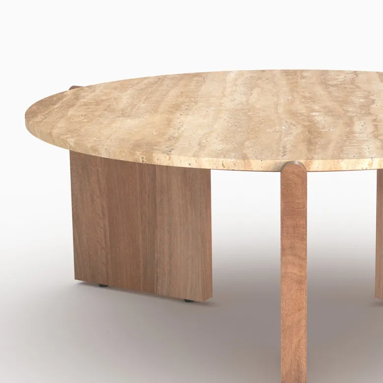 Table basse en travertin et bois d85 cm - sierra