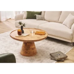 Table basse ronde en bois massif d80 cm matera