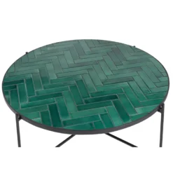 Table basse ronde en céramique vert foncé et métal noir d80.5 cm kotta