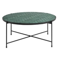 Table basse ronde en céramique vert foncé et métal noir d80.5 cm kotta