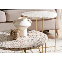 Table basse ronde en terrazzo et métal doré d55 cm mezzo