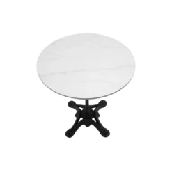 Table bistrot ronde en pierre minérale et métal noir d60 cm conty