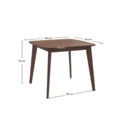Table carrée 4 personnes en bois foncé finition noyer 90 cm - julio
