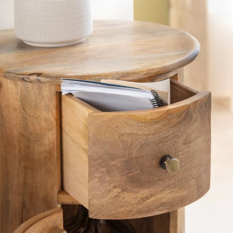 Table de chevet ronde en bois avec porte