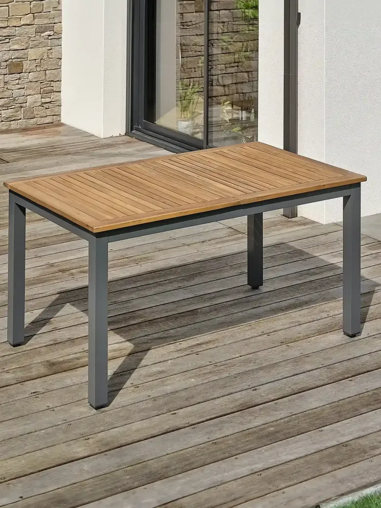 Table de jardin 8 places alu et acacia - gris anthracite