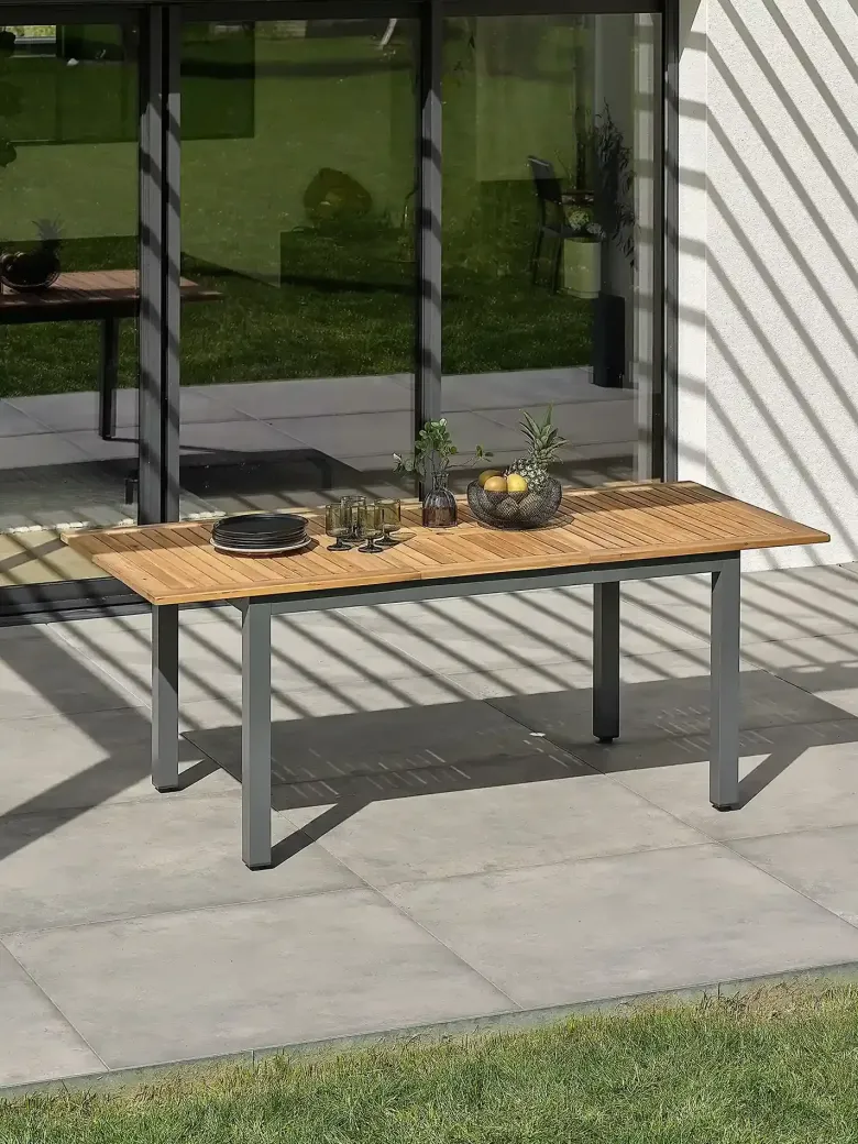 Table de jardin 8 places alu et acacia - gris anthracite