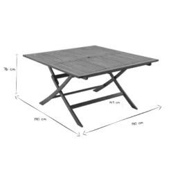 Table de jardin pliante carrée en bois massif l140 cm santiago