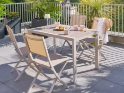 Table de jardin rectangulaire alu evasion 4 places effet bois lin et argile - he