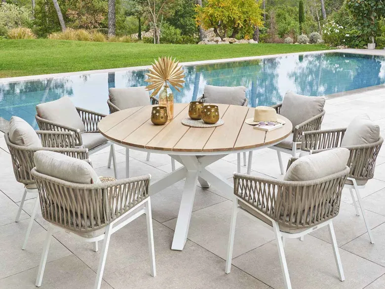 Table de jardin ronde alu acacia oriengo blanc - 8 places - hespéride