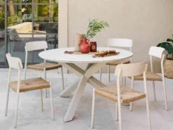 Table de jardin ronde alu&nbsp;verre oryon 6 places argile - hespéride