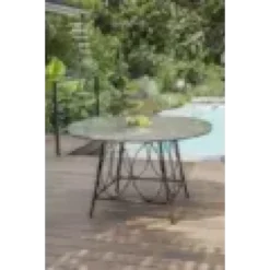 Table de jardin ronde 4 places en aluminium - marron