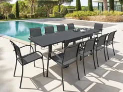 Table extensible rectangulaire alu piazza 6 10 places graphite - hespéride