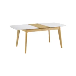 Table extensible rectangulaire blanc et bois l140-180 cm meena