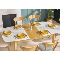 Table extensible rectangulaire blanc et bois l140-180 cm meena