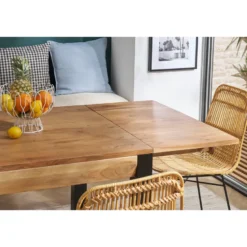 Table extensible rectangulaire en bois massif et métal noir l120-210 cm trap