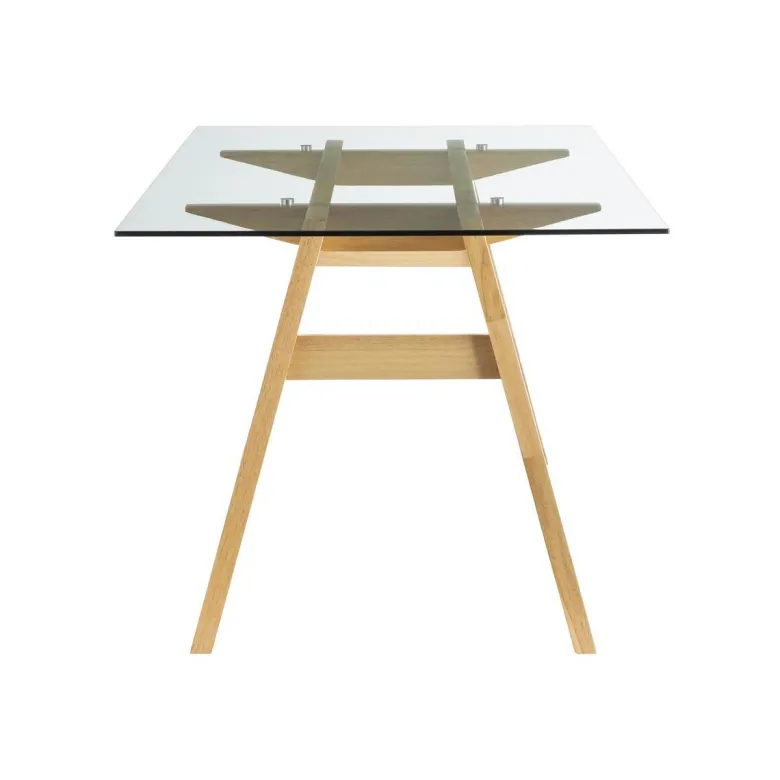 Table à manger en verre transparent et bois clair l160 cm bacco