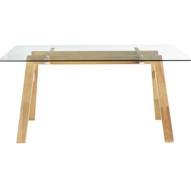 Table à manger en verre transparent et bois clair l160 cm bacco