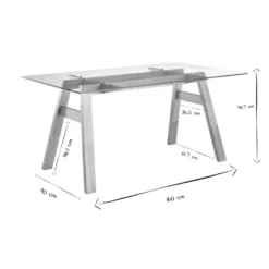 Table à manger en verre transparent et bois clair l160 cm bacco