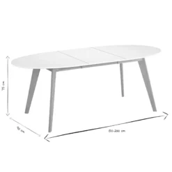 Table à manger extensible ovale blanche et bois clair l150-200 cm leena