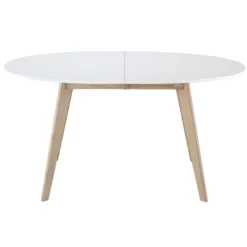 Table à manger extensible ovale blanche et bois clair l150-200 cm leena