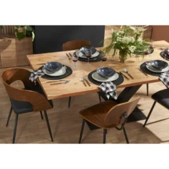 Table à manger rectangulaire en bois massif et métal noir l200 cm valley