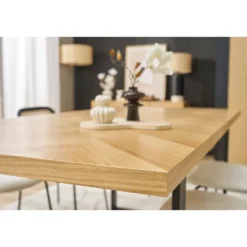 Table à manger rectangulaire finition bois chêne et métal noir l200 cm magda