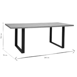 Table à manger rectangulaire finition bois chêne et métal noir l200 cm magda