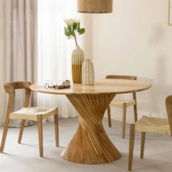 Table à manger ronde en bois d'acacia