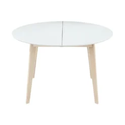 Table à manger ronde extensible blanc et bois l120-150 cm leena
