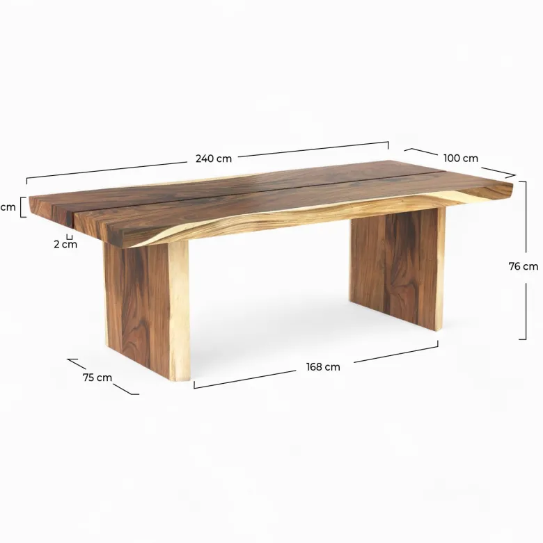 Table rectangulaire 10 personnes en bois de suar 240 cm - tanah