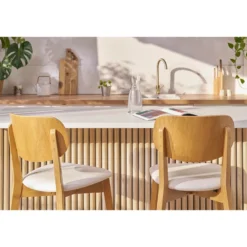 Tabouret de bar bois clair chêne et blanc h65 cm lucia