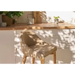 Tabouret de bar en tissu beige et bois clair 65 cm dalia