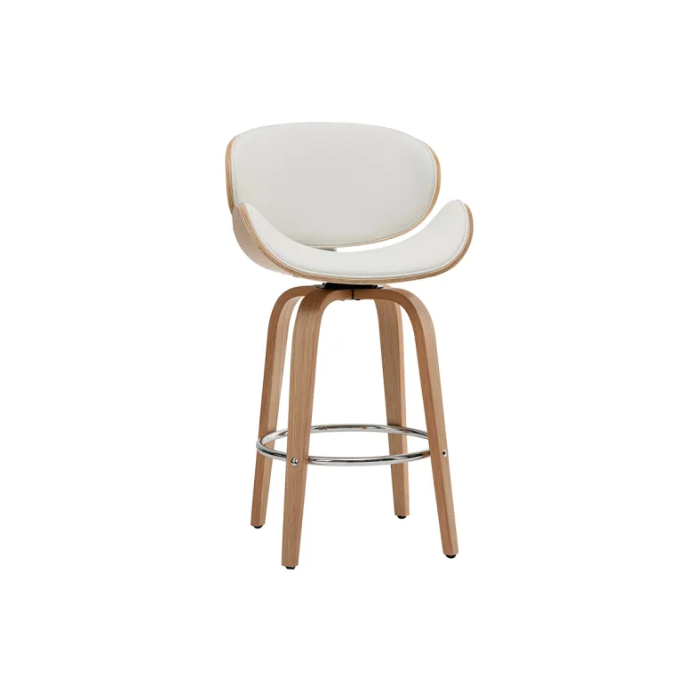 Tabouret de bar pivotant blanc et bois clair 65 cm pivotant 360° walnut