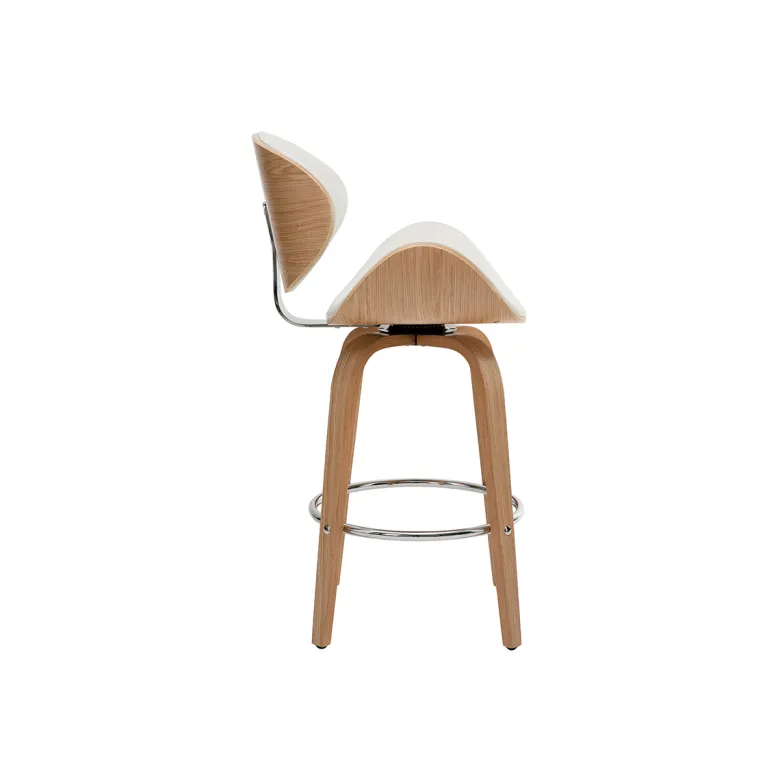 Tabouret de bar pivotant blanc et bois clair 65 cm pivotant 360° walnut