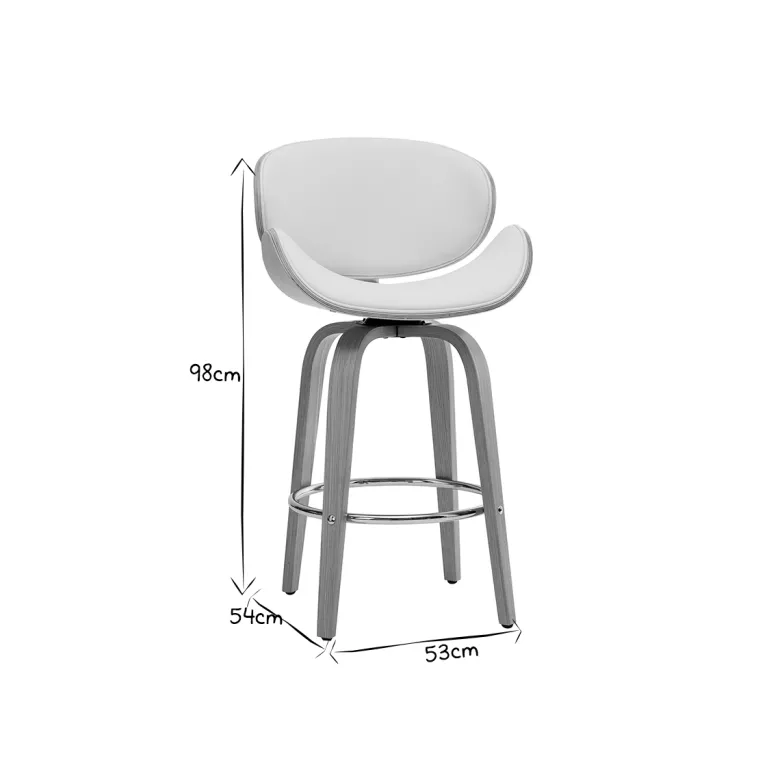 Tabouret de bar pivotant blanc et bois clair 65 cm pivotant 360° walnut