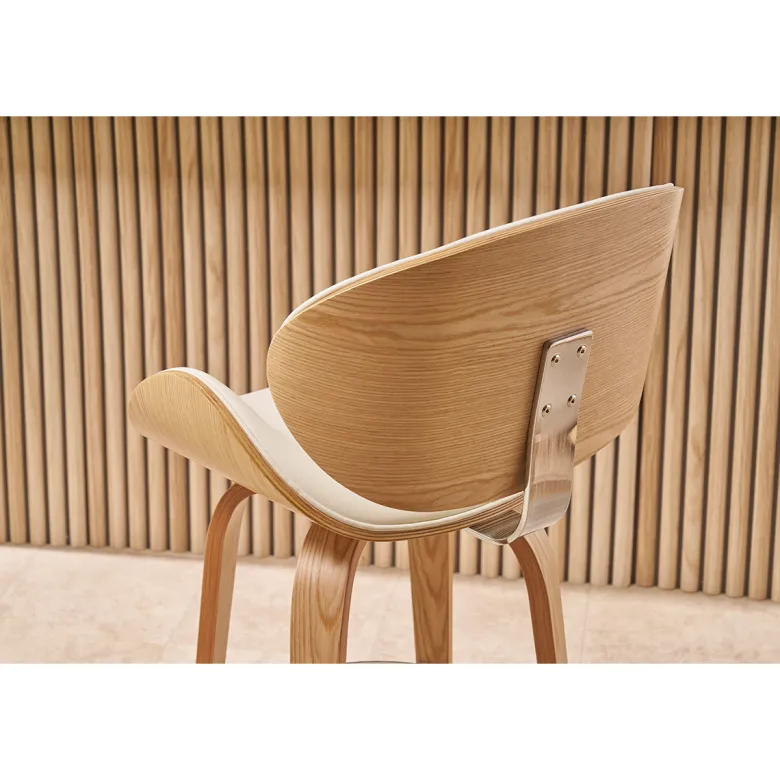 Tabouret de bar pivotant blanc et bois clair 65 cm pivotant 360° walnut
