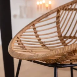 Tabouret de bar rond en rotin et métal