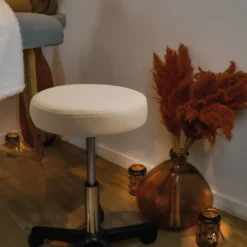 Tabouret rond à roulettes - blanc