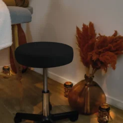 Tabouret rond à roulettes - noir