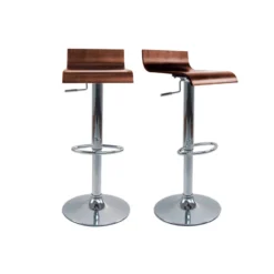 Tabourets de bar bois foncé noyer et acier chromé (lot de 2) surf v2