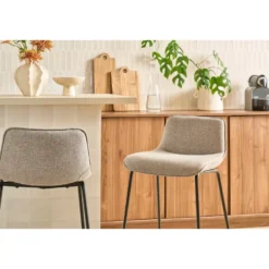 Tabourets de bar en tissu taupe et métal noir h65 cm (lot de 2) boost