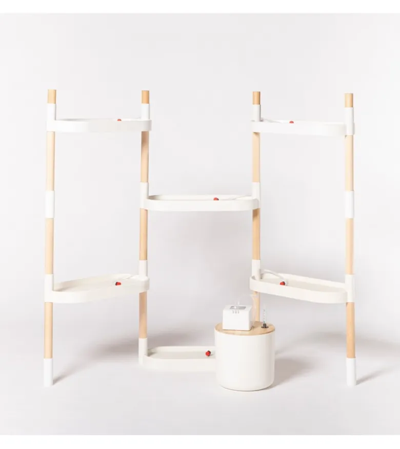 Étagère modulaire pour plantes blanche à 6 plateaux et arrosage automatique