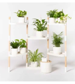 Étagère modulaire pour plantes blanche à 6 plateaux et arrosage automatique