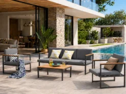 Tahina salon de jardin bas en aluminium gris