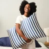 Taie d'oreiller 100% pure soie de mûrier - rayure bleu foncé Bleu foncé