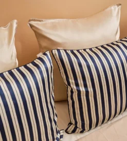 Taie d'oreiller 100% pure soie de mûrier - rayure bleu foncé Bleu foncé
