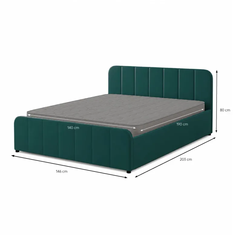 Tampa lit avec coffre de rangement 140x190cm en velours vert