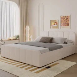 Tampa lit coffre 140x190cm en velours beige